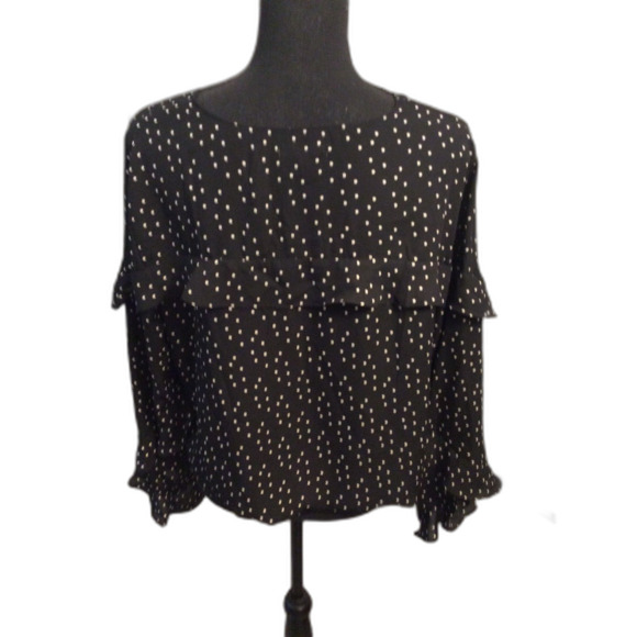 Max Studio Size XL Black White Polka Dot V Neck Top Layered Long Sleeves - Picture 4 of 5